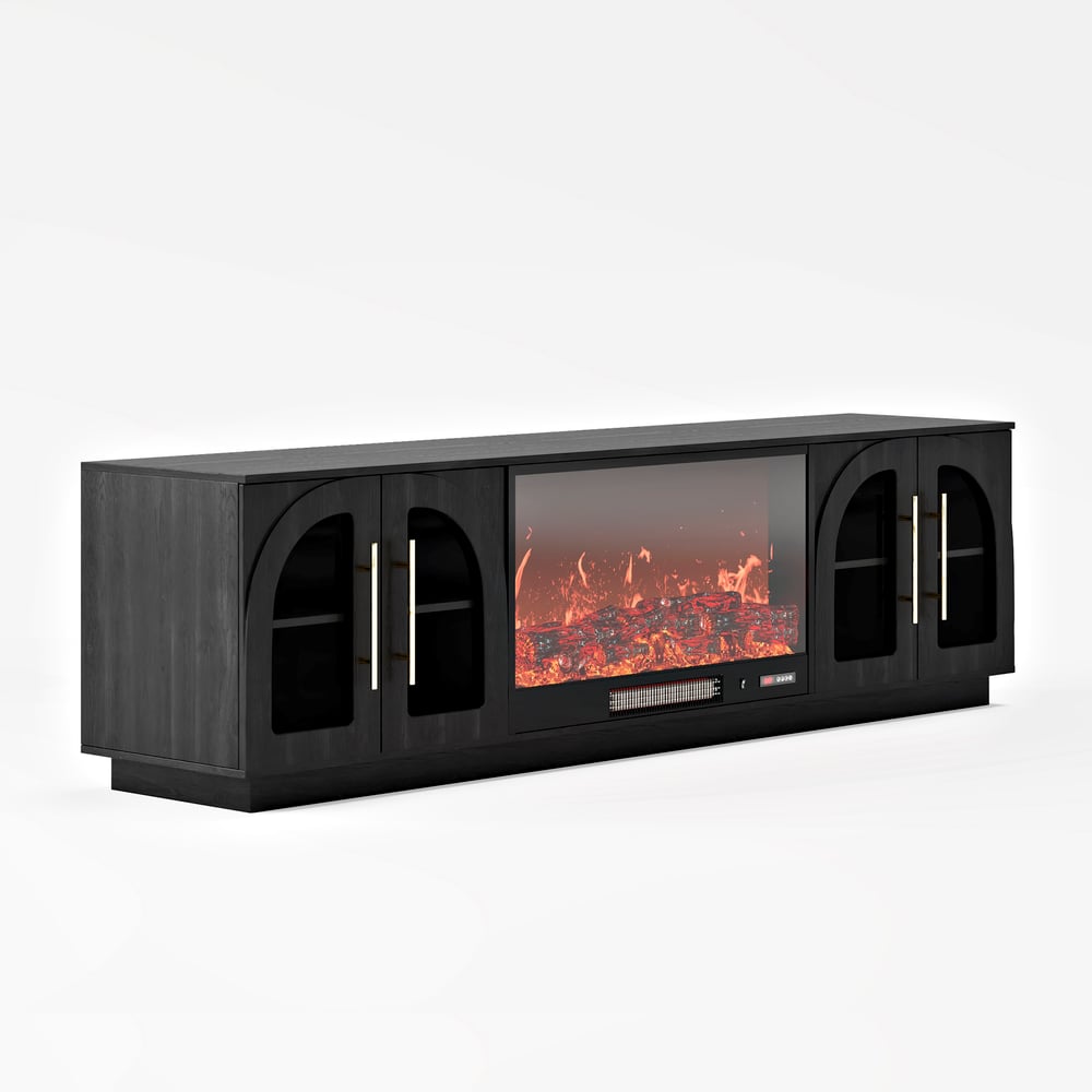 Arune 80" Arched Glass Doors TV Stand with Electric Fireplace & Remote Control window image