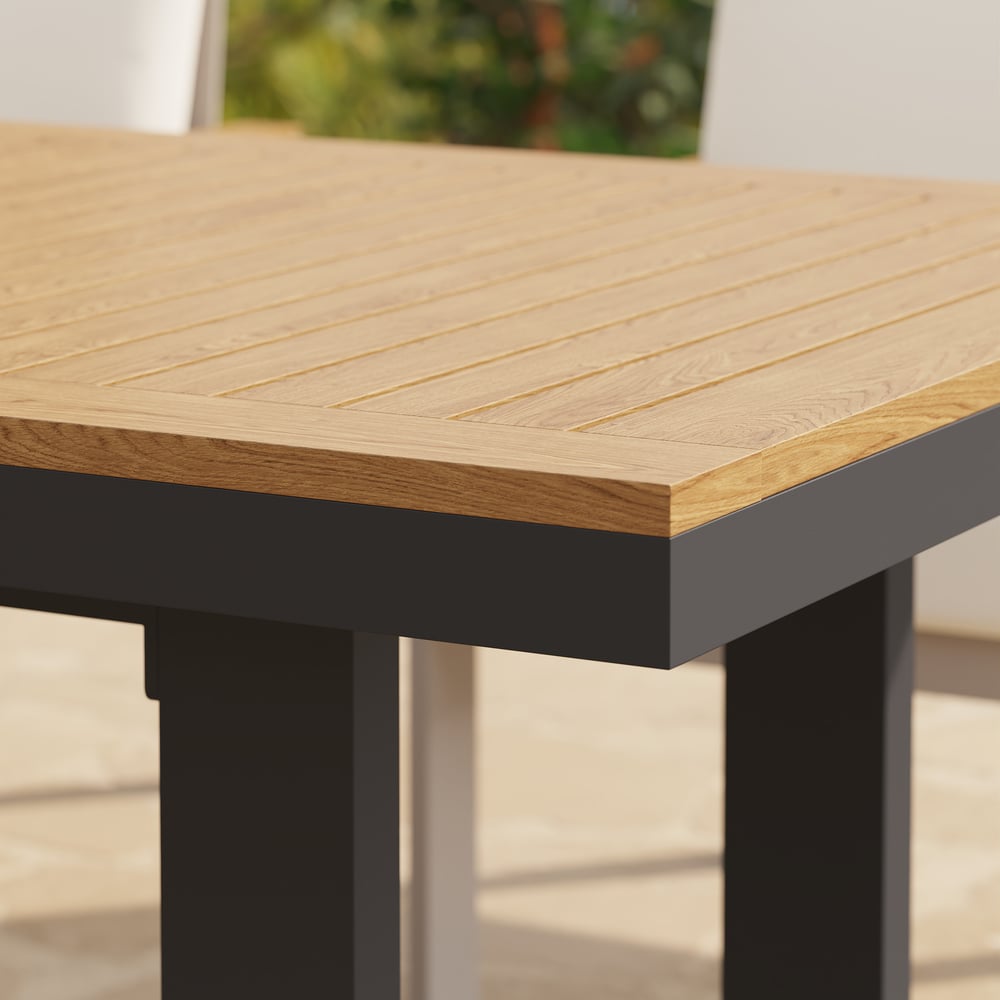 Tevara 6-Person Rectangle Teak & Aluminum Outdoor Patio Dining Table in Dark Gray window image