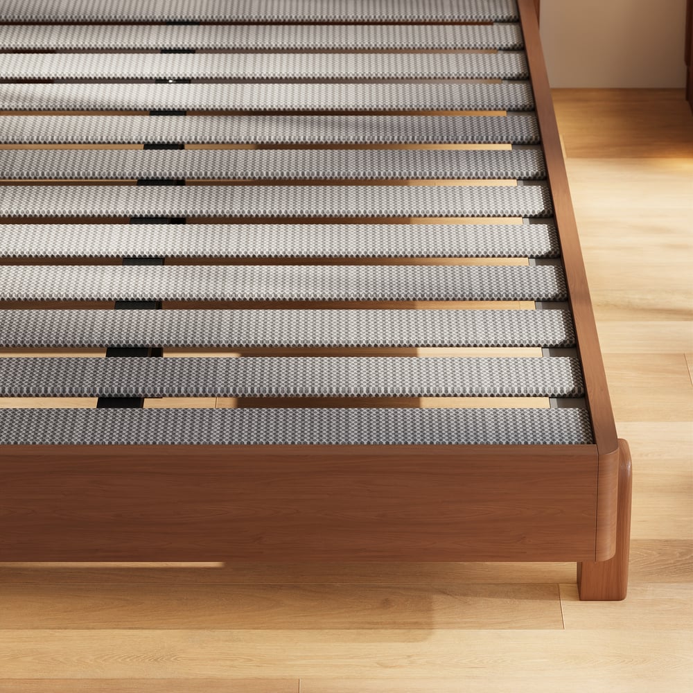Mid-Century Modern King Solid Wood Bed with Charging Station and Sensor LED window image