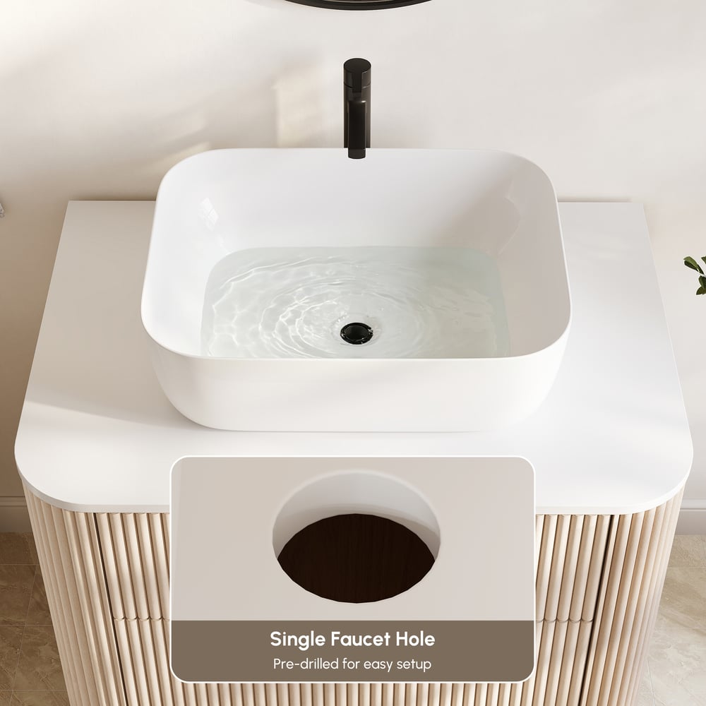 80cm Fluted Freestanding Bathroom Vanity with Vessel Sink, 3-Drawers, Sintered Stone top window image