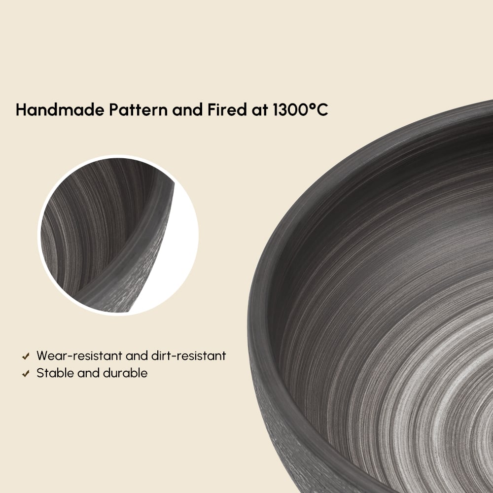 Vasque de salle de bain ronde en céramique grise de 40cm – évier à poser avec glaçure mate image de fenêtre