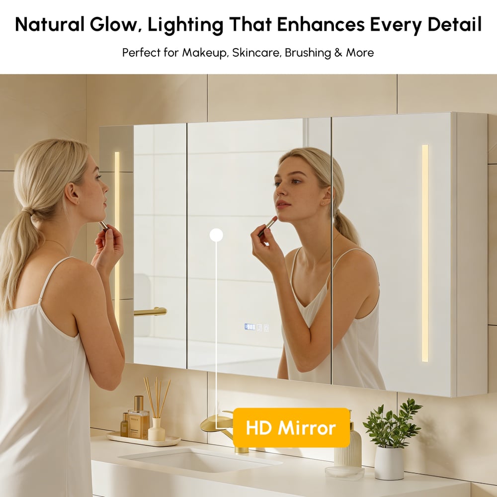 150cm LED Bathroom Medicine Cabinet with Anti-Fog, Dimmable Tri-Color Lighting window image