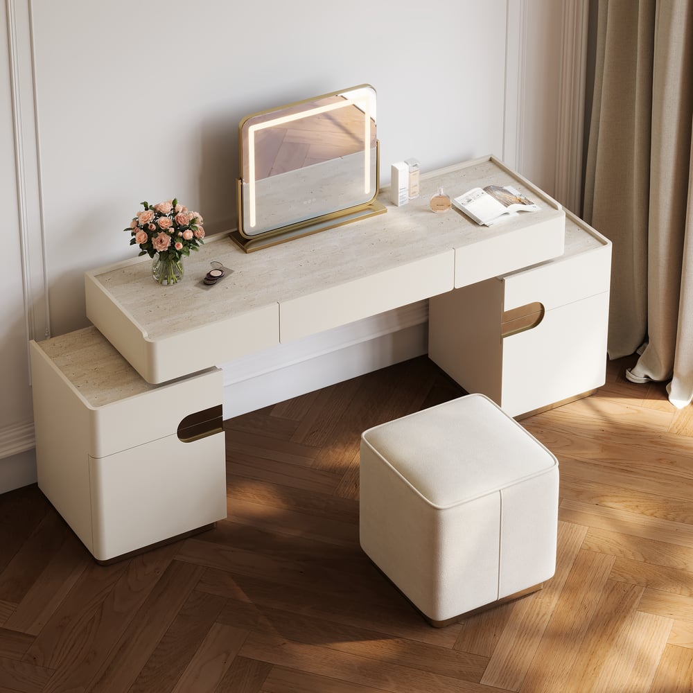 Horva Extendable Makeup Vanity Set with LED Mirror and Vanity Stool (57"–73") window image