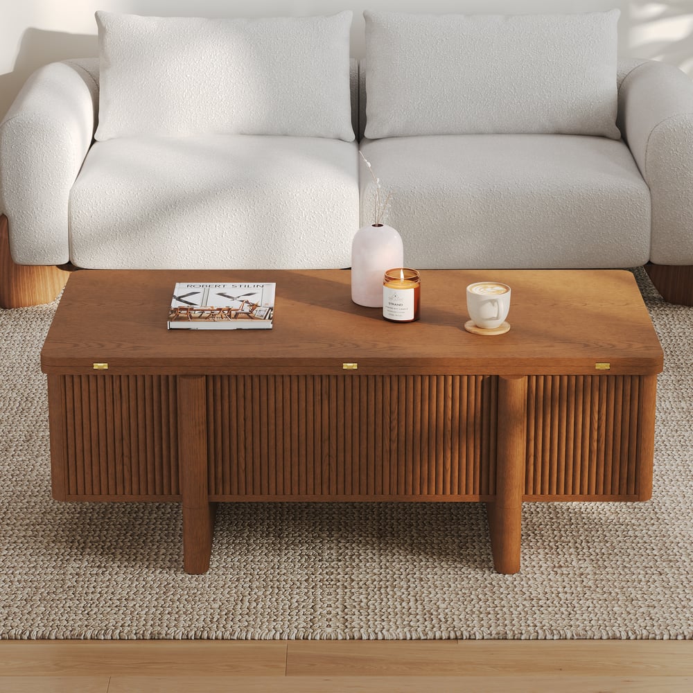 47" Fluted Lift-Top Walnut Coffee Table with 2 Drawers window image