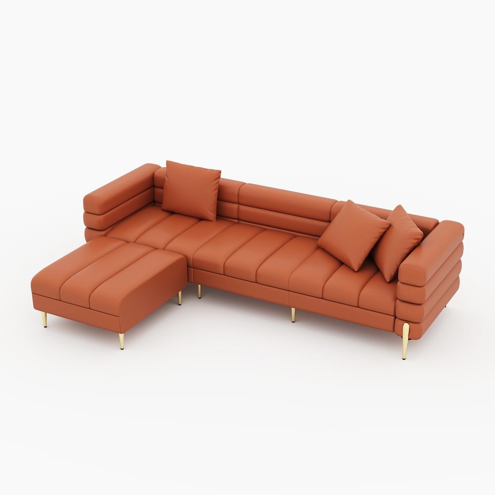 Set divano 3 pezzi Axial con divano chaise longue, pouf e poltrona d'accento Immagine della finestra