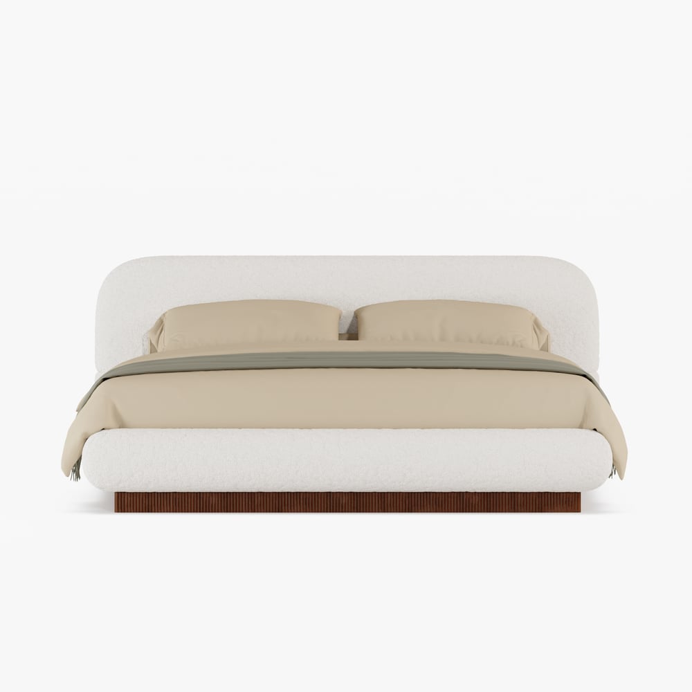 Modern Boucle Upholstered Bed with Charging Station & Fluted Base window image