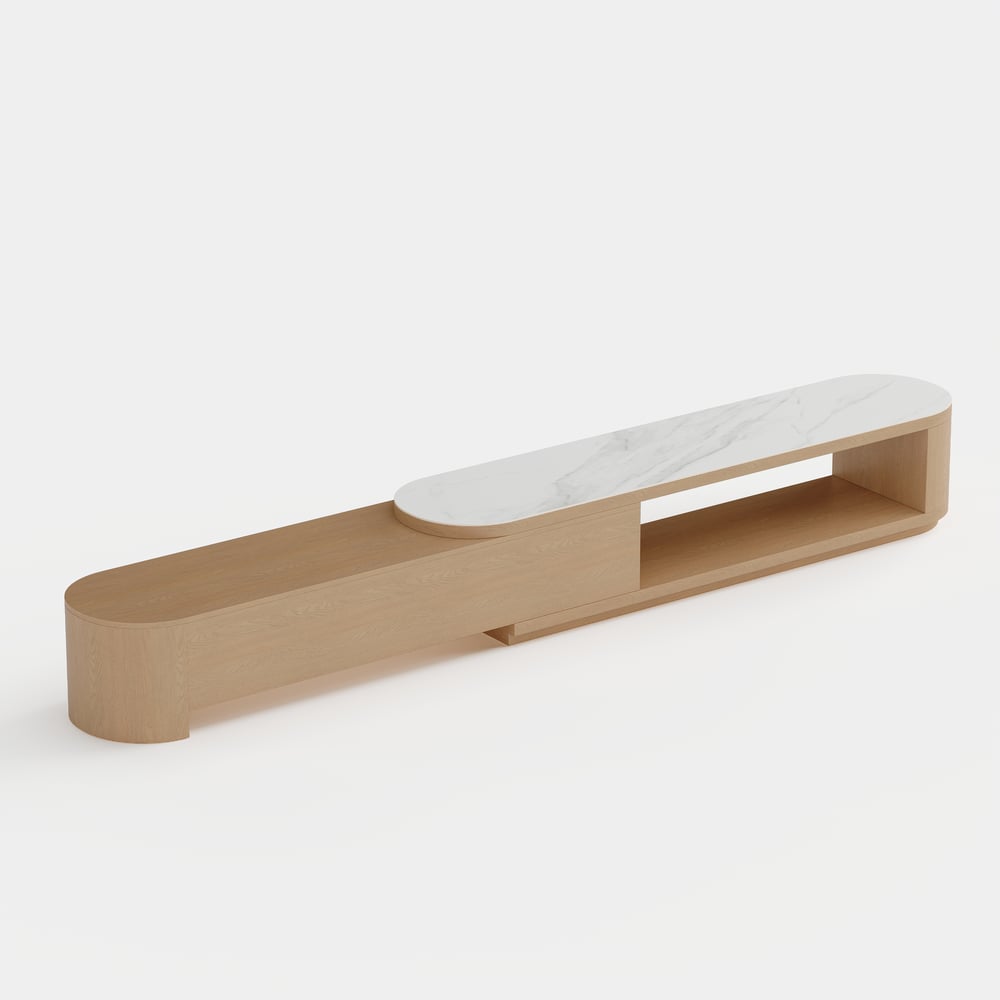Velar 71"-114" Extendable Fluted TV Stand with Sintered Stone Top & 3 Drawers window image