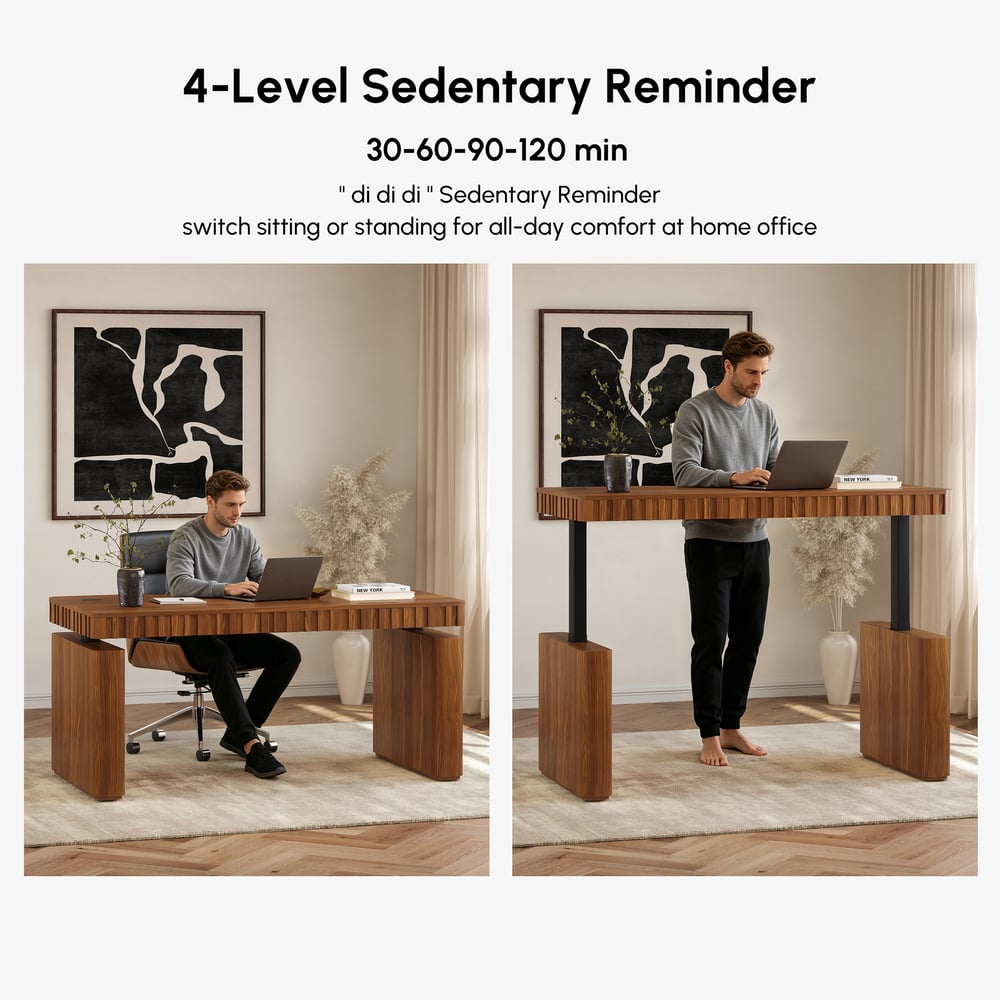 Aura 63" Walnut Fluted Electric Adjustable Standing Desk window image
