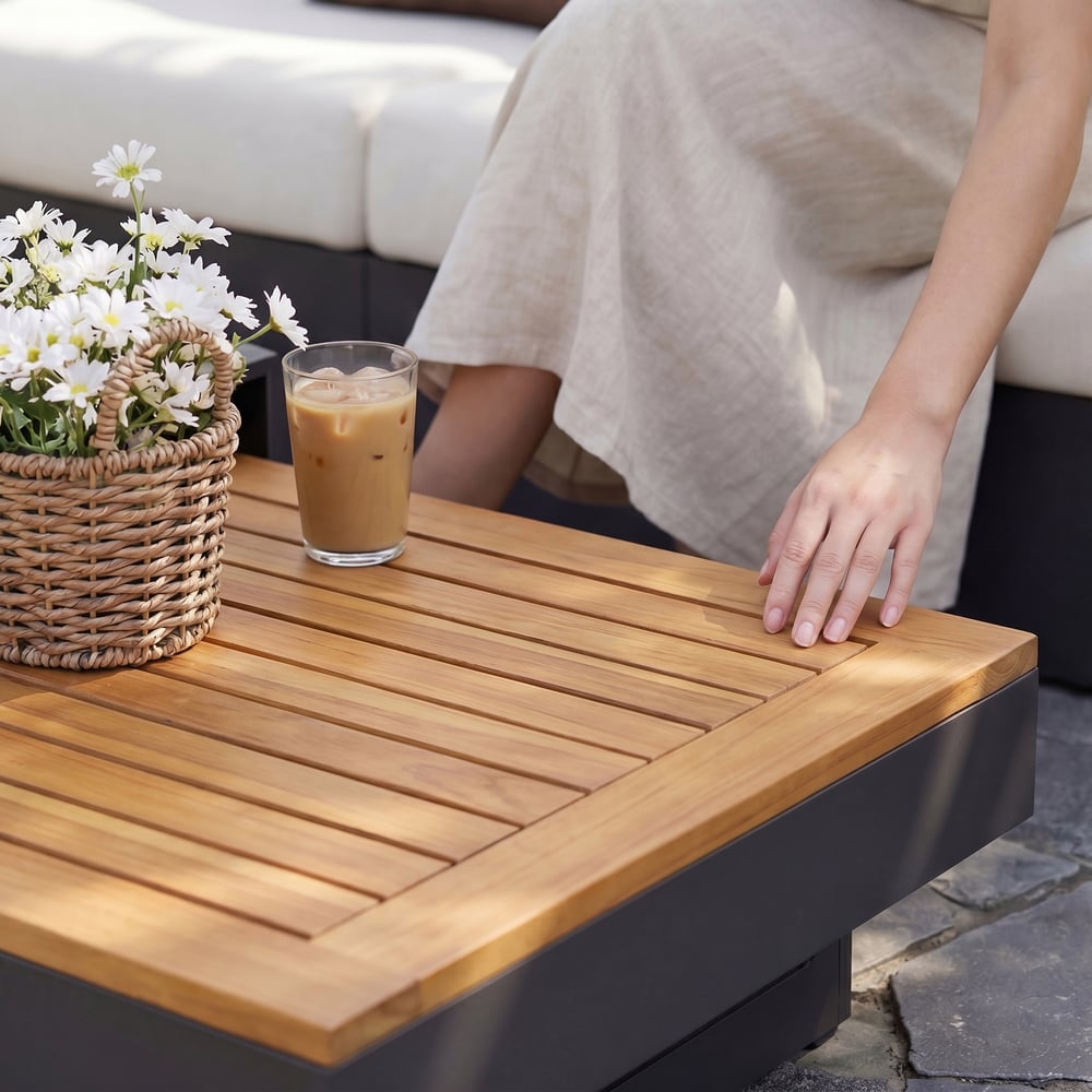 Tevara 6-Person Outdoor Sofa Set with Wood & Aluminum Frame, Dark Gray & Warm White window image