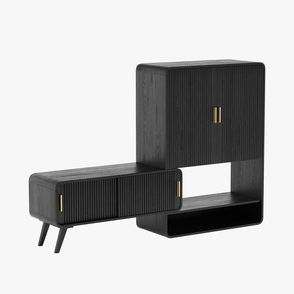 Meuble d'entrée cannelé en placage de bois de frêne de 37 pouces avec rangement pour chaussures, main gauche image de fenêtre