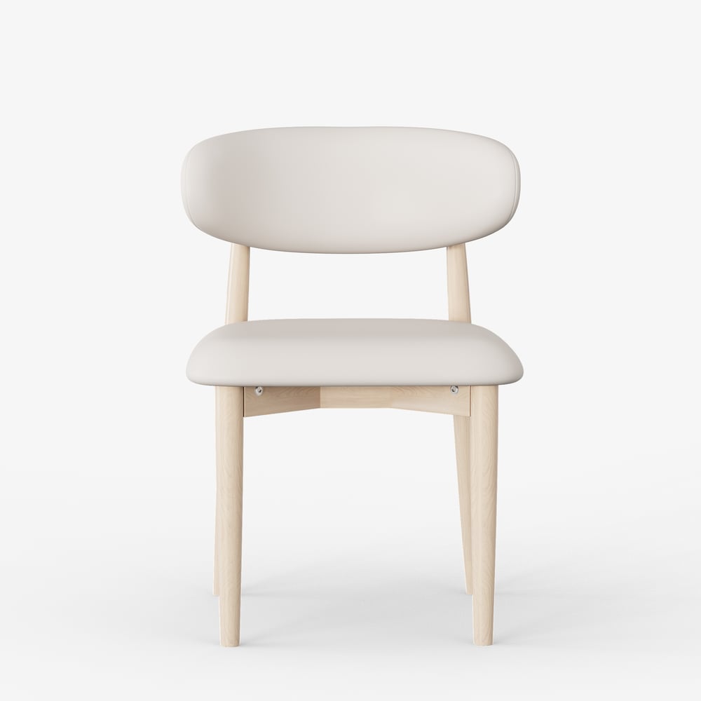 Chaise de salle à manger moderne en cuir PU blanchi avec pieds en bois d'hévéa, 1 pièce image de fenêtre