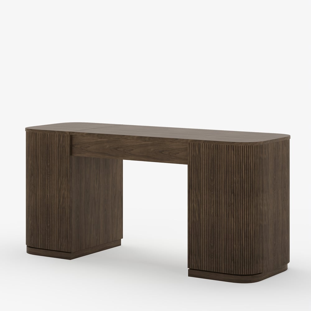 Velign 60" Walnut Standing Computer Desk with 2-Door Storage Cabinet window image