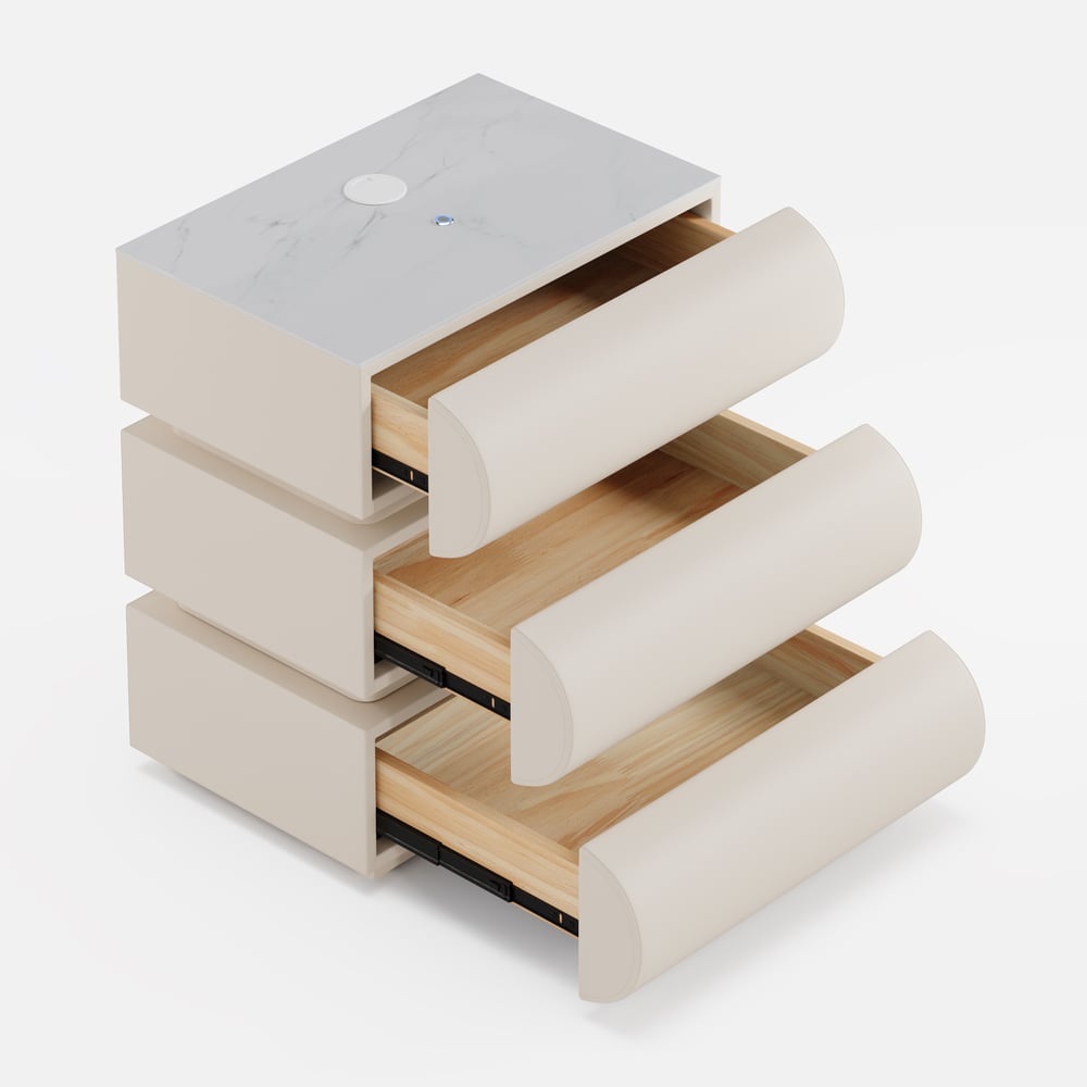 Table de chevet intelligente à LED en cuir Humply à 3 tiroirs image de fenêtre