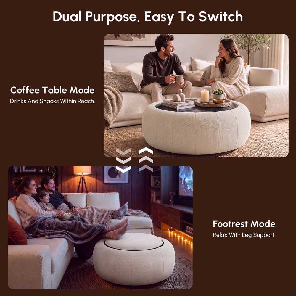 Modern 39" Round Performance Chenille Ottoman Coffee Table with Hidden Storage window image