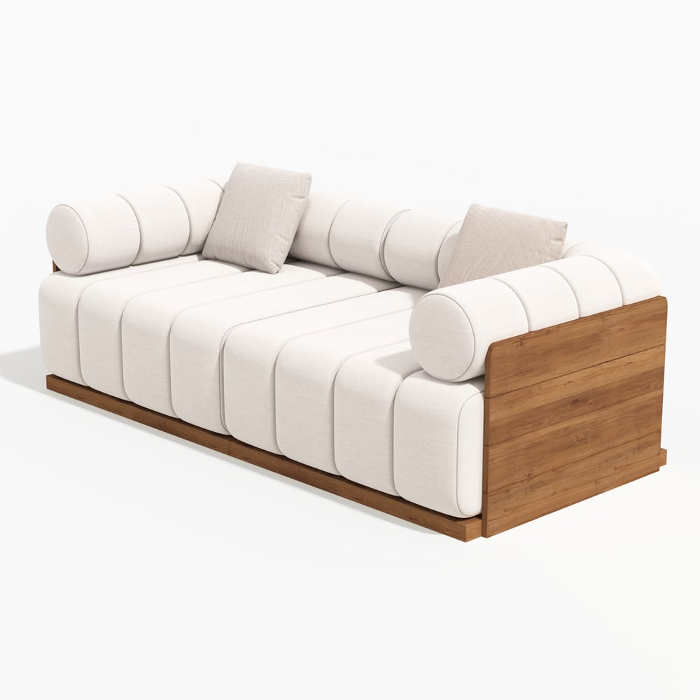 Resaro Teak Wood Deep-Seat 2-Seater Outdoor Sofa Warm White window image
