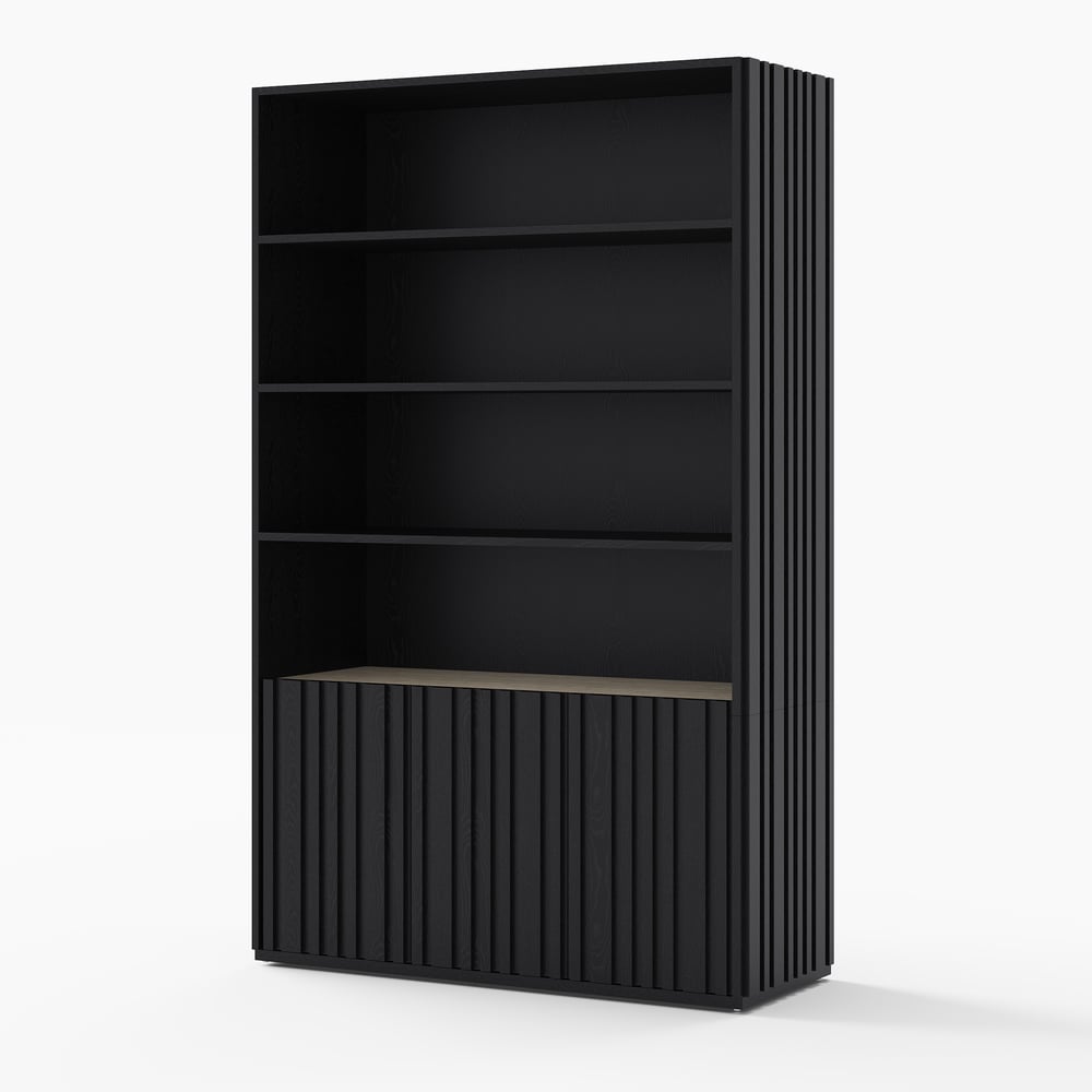 Aura 47" Ash Wood Fluted Bookcase With Sintered Stone Top window image