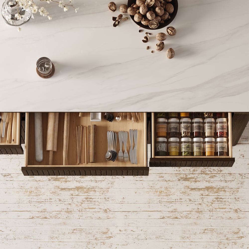 Mid-Century 72" Glossy Sintered Stone Kitchen Island with Storage, Smoky Brown window image
