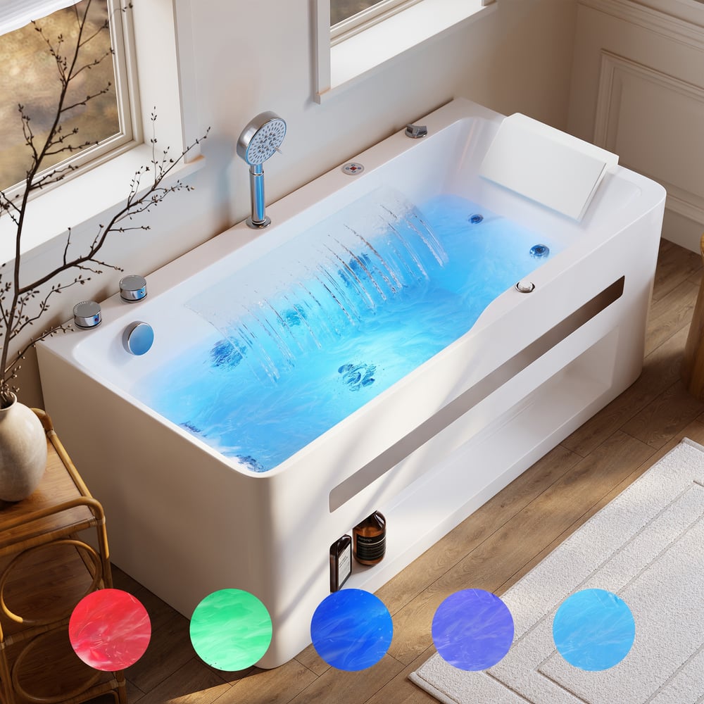 Baignoire balnéo de 150 cm avec contrôle thermostatique, jets de massage et éclairage LED image de fenêtre