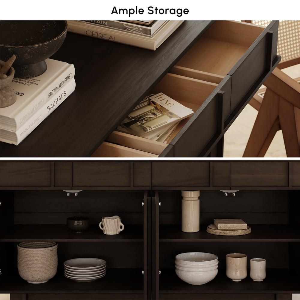 Panvyr Mid Century 60" Smoky Brown Wood Sideboard with Storage & Adjustable Shelves window image