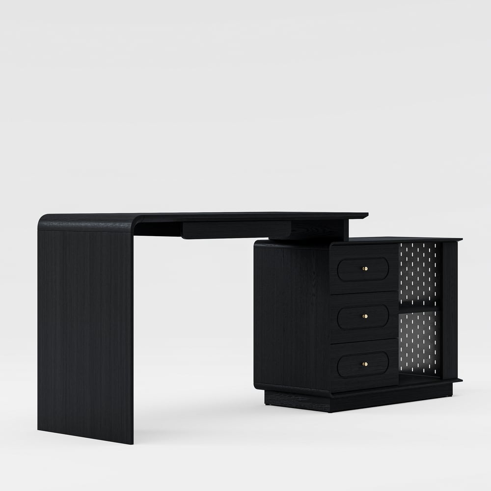 Modern 73" L-Shaped Black Rotating Desk with Keyboard Tray & Storage window image