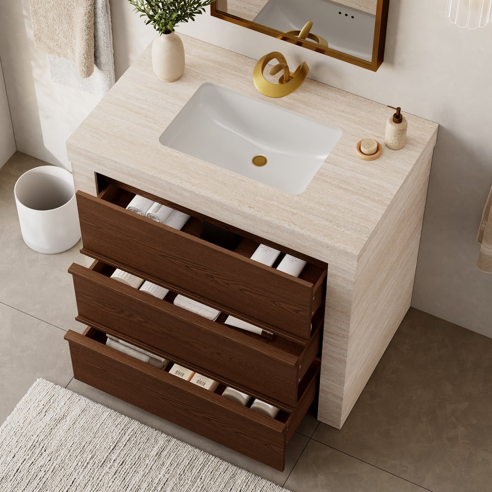 36" Single Bathroom Vanity with Ceramic Sink, Sintered Stone Top window image