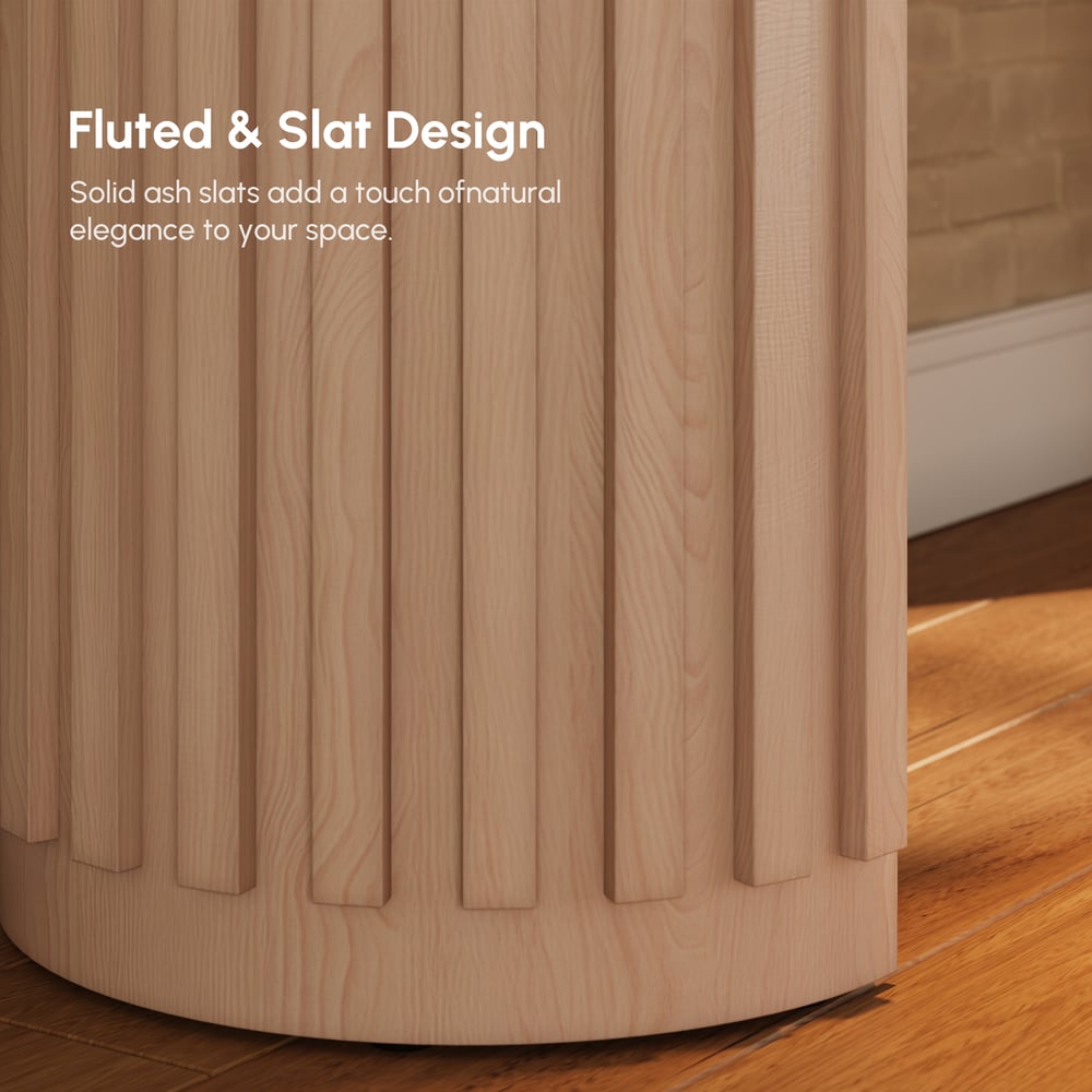 Aura 60" Ash Wood Fluted Whitewash Console Table With Sintered Stone Top window image