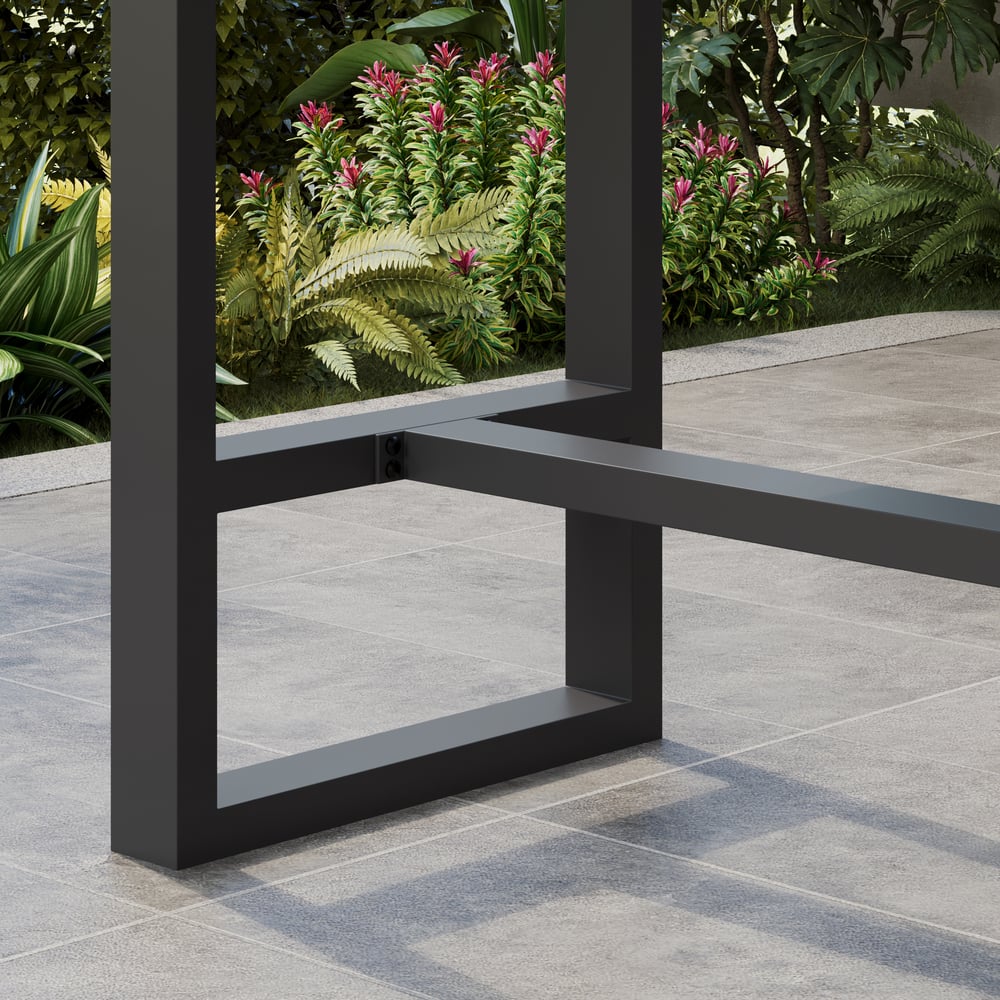 Tevara Outdoor Teak Wood Slat Top & Dark Grey Aluminium Frame Bar Table for Patio window image
