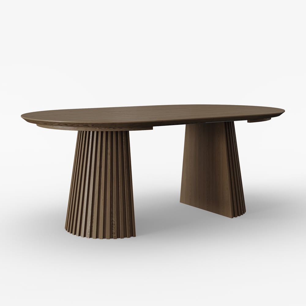Modern 47"-79" Extendable Smoky Brown Wood Dining Table with Fluted Base, Seats 4-6 window image