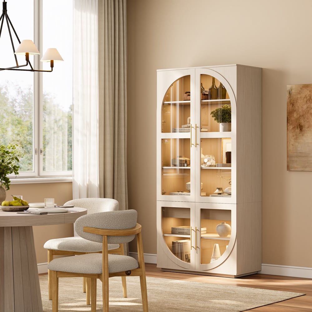 Arune Whitewash Glass Tall Display Cabinet with Drawers & LED window image