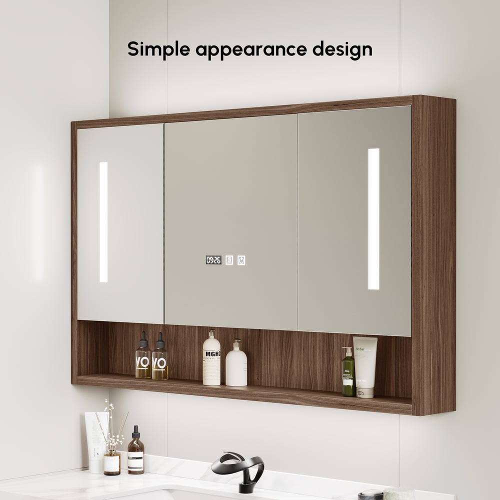 39" Walnut LED Medicine Cabinet with Adjustable Lighting, Demister and Digital Clock window image