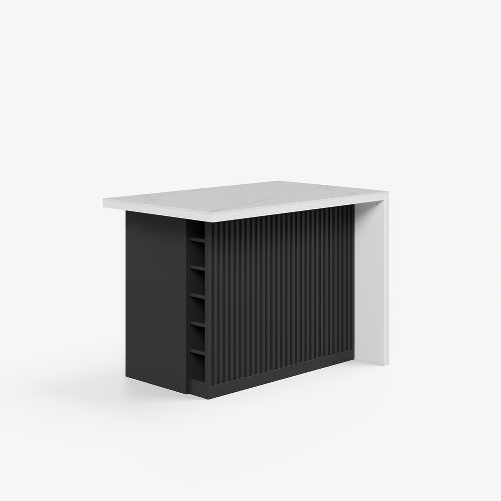 Modern 1270 mm Glossy Sintered Stone Kitchen Island with Storage, White & Black window image