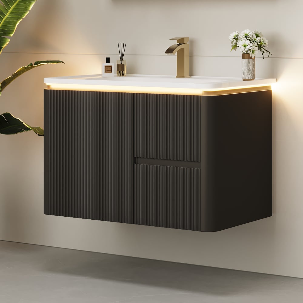 Modern 31.5" Floating Bathroom Vanity with Sink, Soft LED, Ample Storage window image