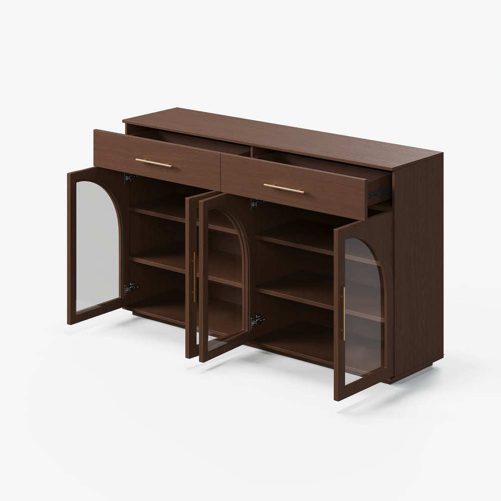 Arune 63" Walnut Wood Sideboard with Storage & LED Lights window image