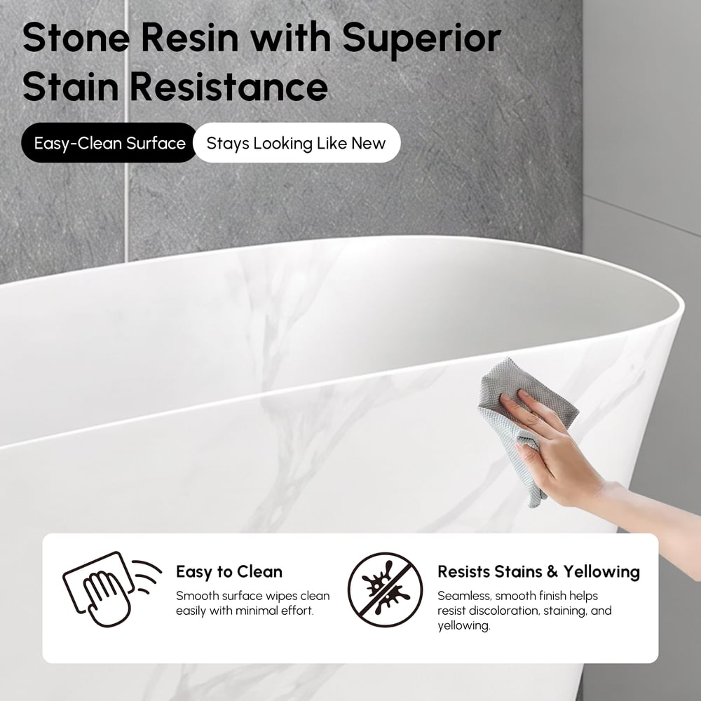 47" Japanese-style irregular freestanding stone resin soaking bathtub, marble effect window image