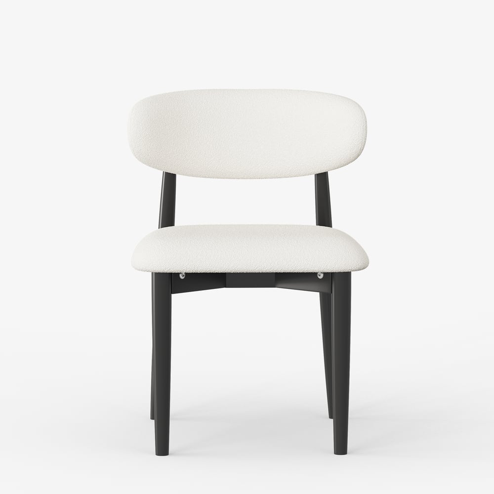 Modern Boucle Dining Chair with Black Rubber Wood Legs, 1 Piece window image