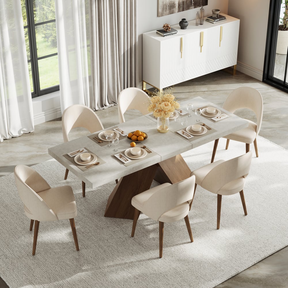 Juego de comedor Mesa de comedor de madera extensible de 160 a 200 cm con 6 sillas Imagen de ventana