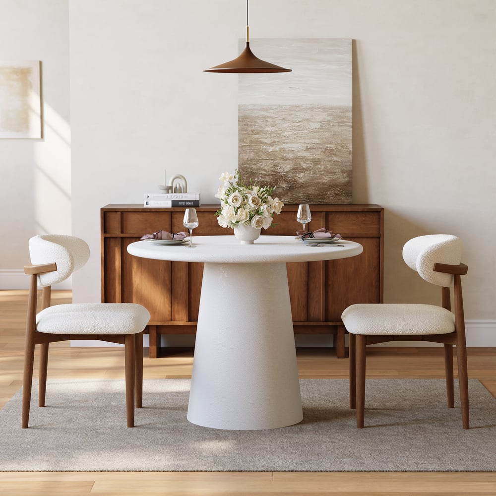 Modern 32" Round Fiberglass Dining Table with Sculptural Pedestal Base, Seats 2 window image