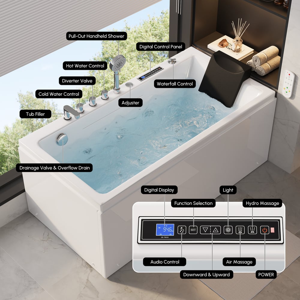 59" Whirlpool Bathtub with 7 Massage Jets, 8 Air Jets & Thermostatic Control window image
