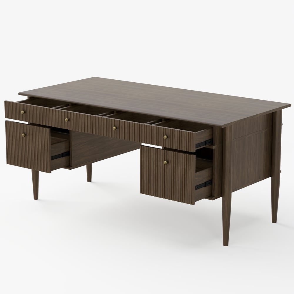 64" Houten bureau met 6 laden Vensterafbeelding