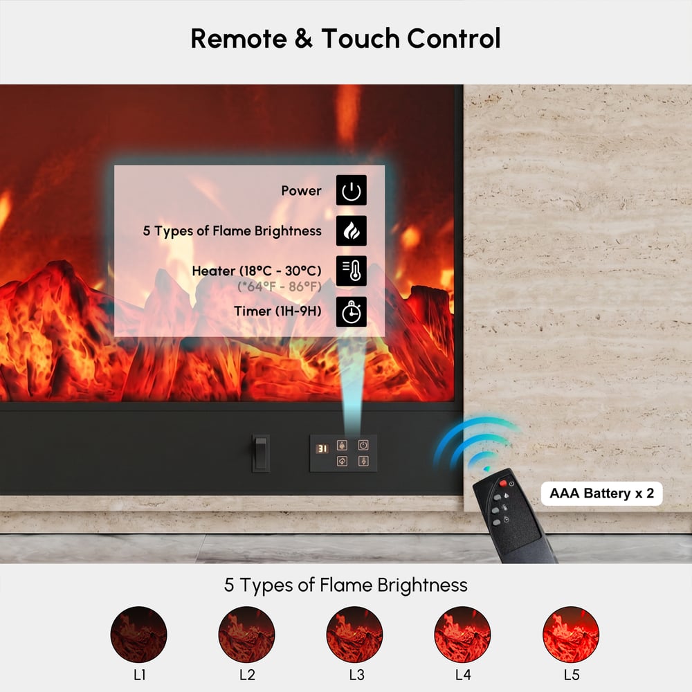 71" Sintered Stone Electric Fireplace TV Stand with Remote Control window image