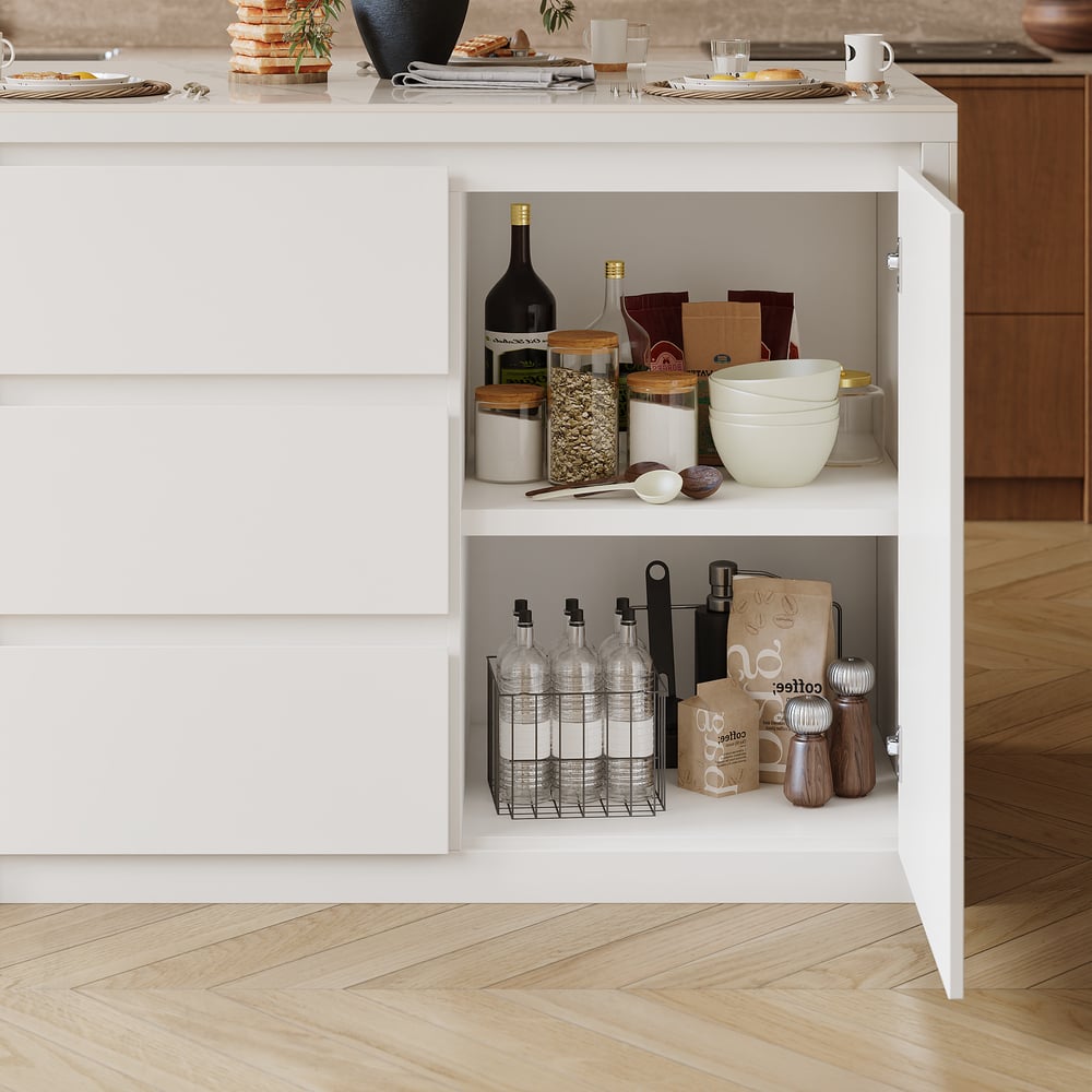 Modern 1270mm Glossy Sintered Stone Kitchen Island with Storage, White window image