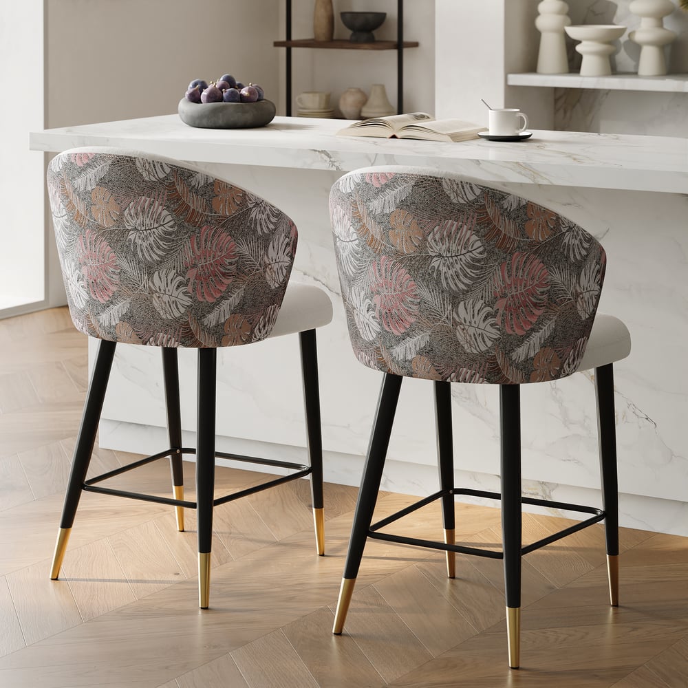Modern White Velvet Counter Stool with Upholstered, 1 Piece window image