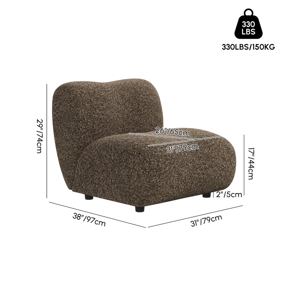 17" Performance Boucle Upholstered Curved Slipper Accent Chair weights dimensions image