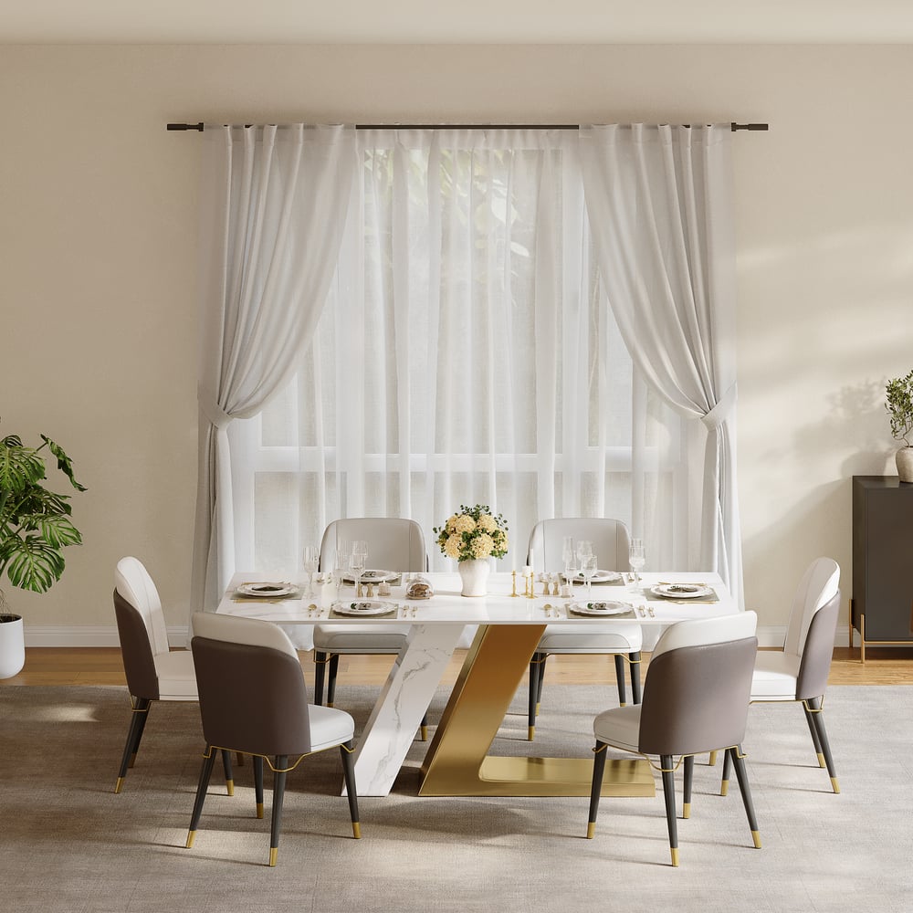 Dining Set 79" Modern Rectangle Sintered Stone Dining Table with 6 Chairs window image