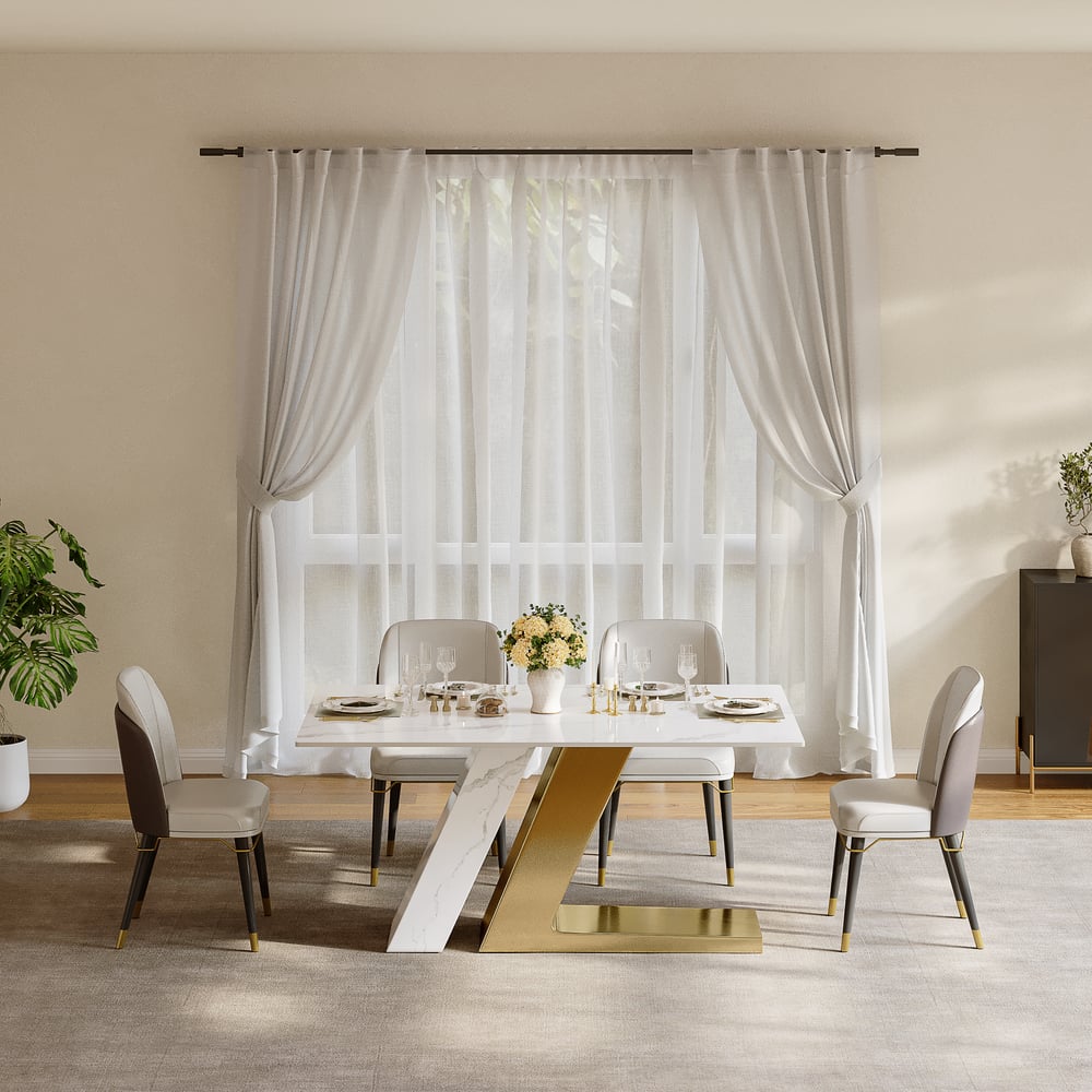 Dining Set 63" Modern Rectangle Sintered Stone Dining Table with 4 Chairs window image