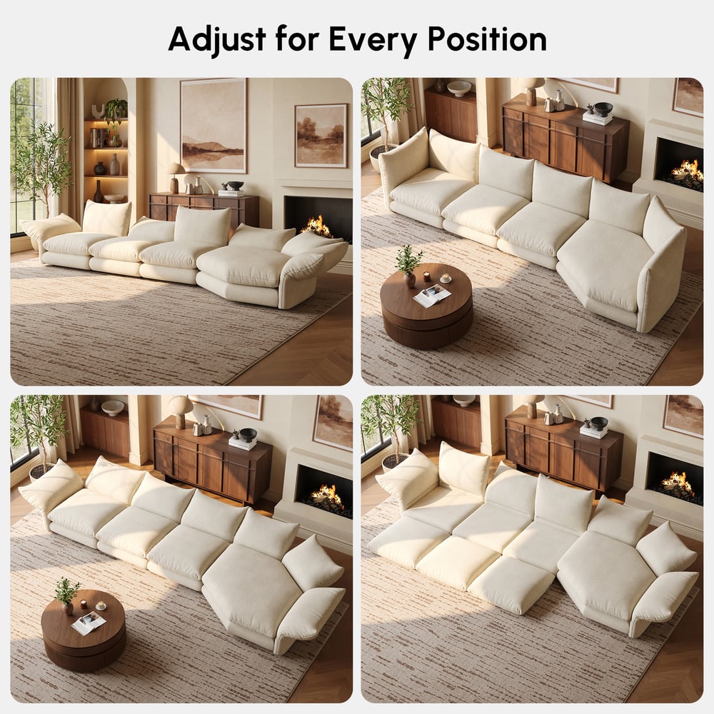 161" 4-Piece Chenille Sectional Sofa with Chaise and Adjustable Armrests & Backrest window image