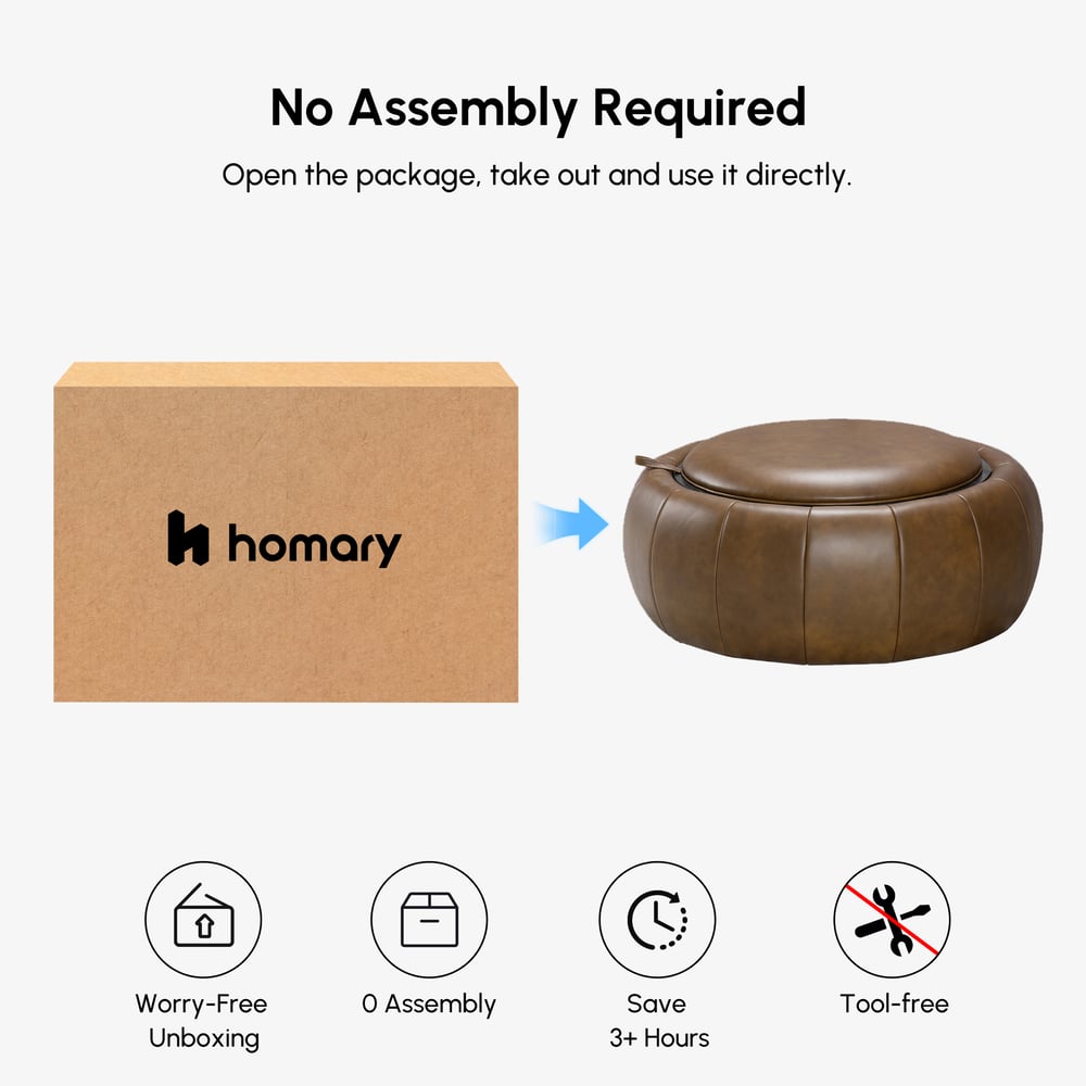 Modern 39" Round Performance Leather Ottoman Coffee Table with Hidden Storage window image