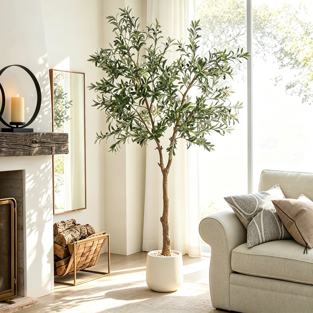 7ft Artificial Olive Tree with Planter and Decorative Pebbles window image