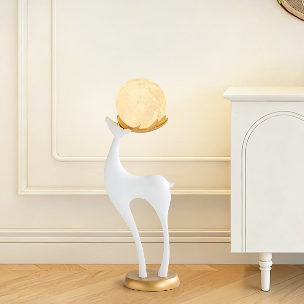 Lampadaire moderne en résine en forme de cerf avec télécommande – 76 cm de hauteur avec boule lumineuse image de fenêtre