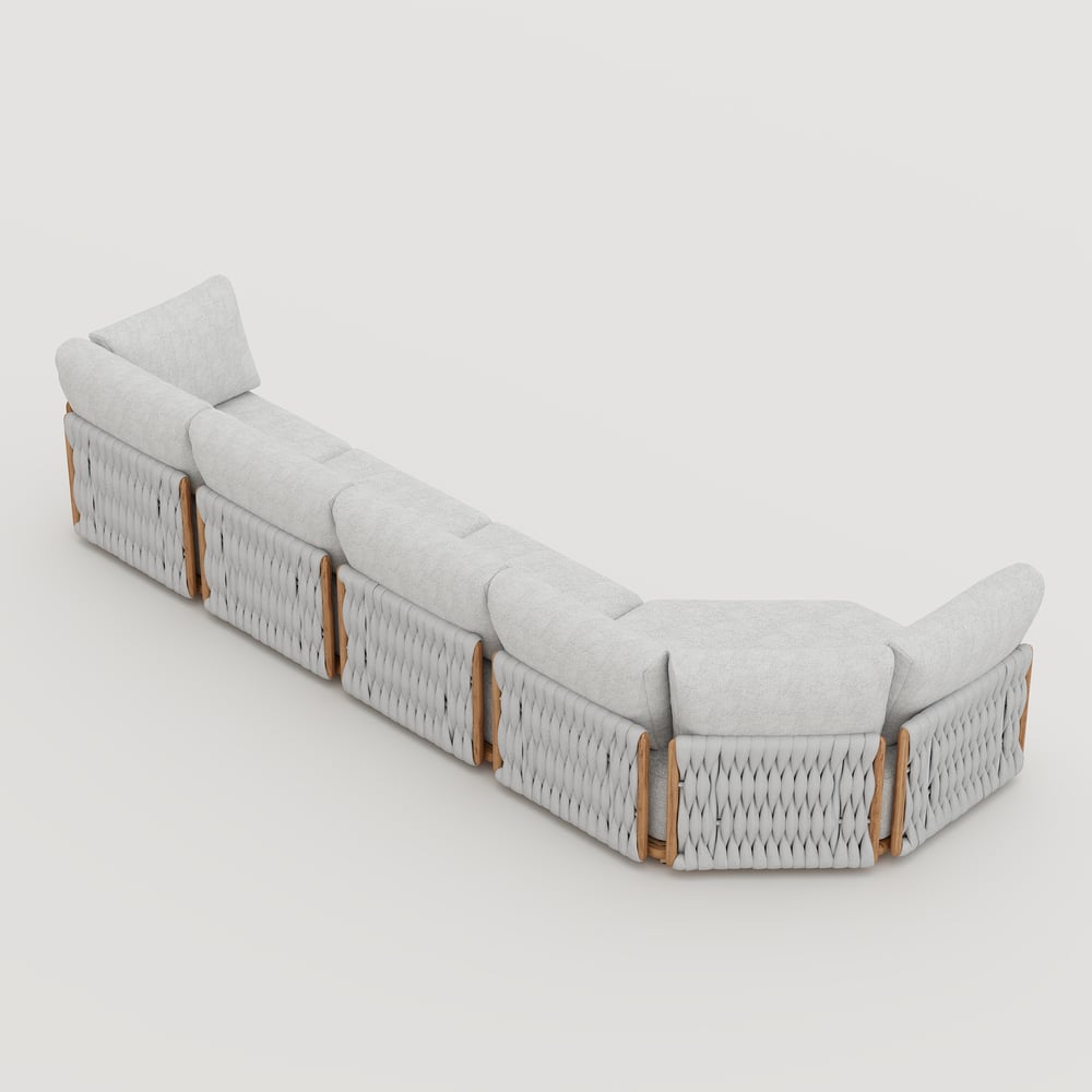 4-Piece Outdoor Teak & Aluminum Sectional Sofa Set with Chaise for 4 in Light Gray window image